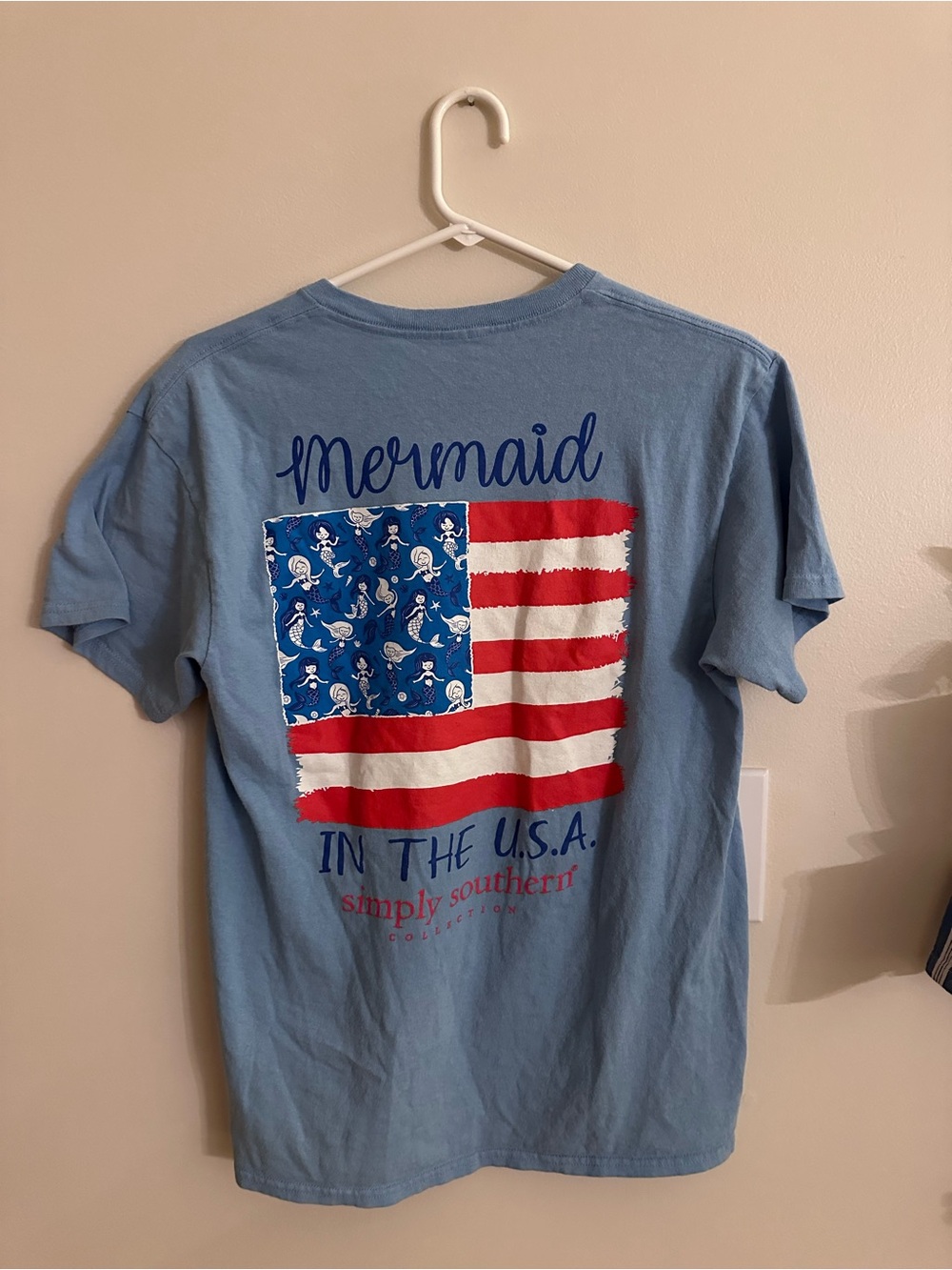 Simply Southern Sky Blue Short Sleeve Crewneck Mermaid in the USA Tee